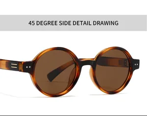 Lunettes de soleil polarisées rondes écaille vintage vue de détail verres bruns rivets.