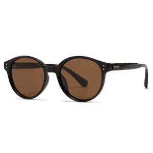 Lunettes de soleil rondes noires classiques avec verres marron hommes femmes protection UV