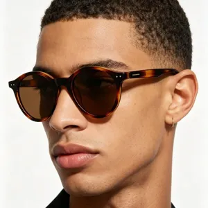 Lunettes de Soleil Polarisées Rondes Rétro pour Hommes Femmes Protection UV400 Monture Plastique Classique Lunettes de Conduite Voyage