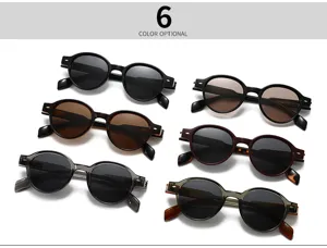 Vue détaillée de lunettes de soleil polarisées rondes vintage avec options multicolores.