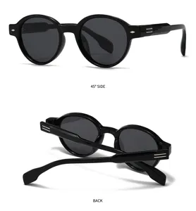 Lunettes de soleil polarisees rondes classiques pour hommes et femmes anti-UV monture noire