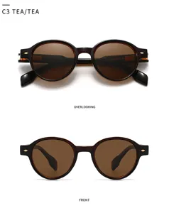 Vue détaillée de lunettes de soleil polarisées rondes élégantes pour hommes et femmes anti-UV.