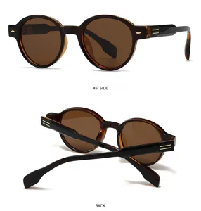 Lunettes de soleil rondes vintage polarisées avec verres marron et détails métalliques.