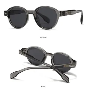 Lunettes de soleil polarisees grises rondes retro pour hommes et femmes protection UV400.