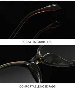 Vue détaillée de lunettes de soleil polarisées élégantes avec branches incurvées et plaquettes.