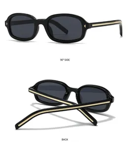 Gafas de sol negras vintage cuadradas con patillas doradas, protección UV retro chic.