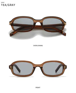 Gafas de sol vintage pequeñas cuadradas con montura marrón y lentes grises, estilo retro UV400.