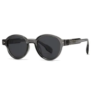 Élégantes lunettes de soleil rondes polarisées vintage pour hommes et femmes en acétate gris.