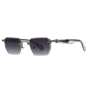Lunettes de soleil carrees sans monture a double pont pour hommes et femmes, style retro metal