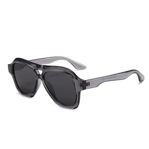 Lunettes de soleil aviateur classique a double pont pour hommes et femmes, monture grise.