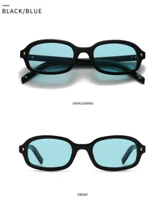 Gafas de sol retro de montura pequena negra azul proteccion UV elegante detalle moda