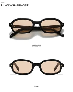 Vista detallada de gafas de sol retro cuadradas pequeñas con lentes champagne, UV.