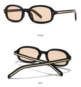 Gafas de sol retro modernas de montura cuadrada con lentes tintadas y detalles metálicos dorados.