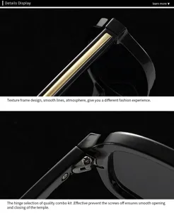 Vista detallada de modernas gafas de sol negras con elegantes detalles metálicos.