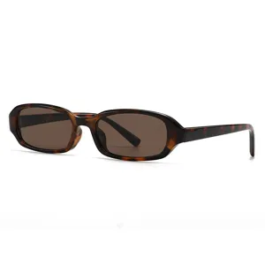 Retro schmale rechteckige Sonnenbrille, Vintage Schildpatt Fassung braune Gläser Mode.