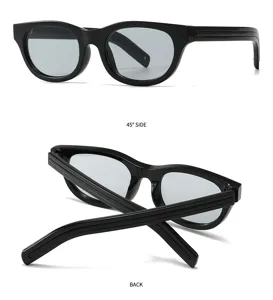Chique zwarte zonnebril met dik montuur voor dames, retro trendbril met unieke details.