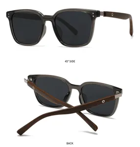 Occhiali da sole alla moda con stanghette in legno per uomo e donna, lenti polarizzate.