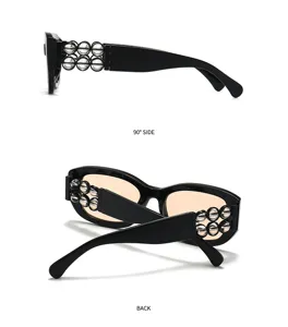 Barocke Mode Sonnenbrille Retro Trend Streetstyle schwarzer Rahmen mit Perlen Detail
