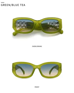 Retro gruener rahmen gradient sonnenbrille mit schicken ketten bugeln strassenstil 1stk