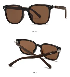 Occhiali da sole polarizzati con stanghette in legno eleganti e montatura nera resistente.