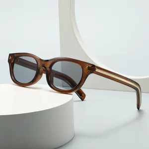 Retro Modern Dik Frame Zonnebril Voor Vrouwen Luxe Mode Metalen Inleg Kattenoog Zonnebril UV400 Bescherming