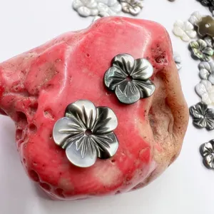Natural Black Lip Shell Carved Flower Loose Beads DIY Handmade Jewelry Accessories Brooch Pendant Craft Material