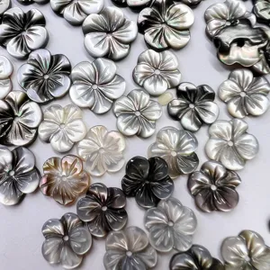 12mm black shell flower beads carved mother of pearl loose charms for DIY jewelry making