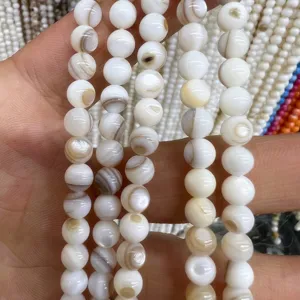 Mother of pearl shell round beads detail view, perfect for DIY jewelry making and bracelets.