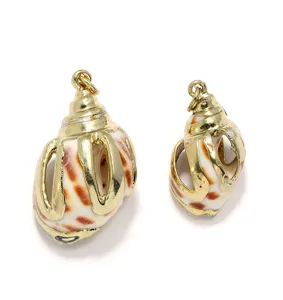 Gold electroplated natural sea shell pendants and charms for fashion DIY jewelry accessories