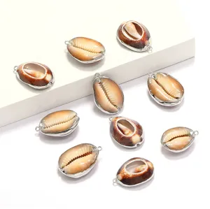 Silver plated cowrie shell charms natural shell pendants for DIY jewelry making accessories