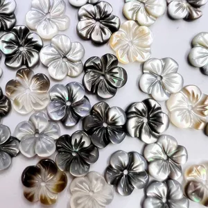 12mm black mother of pearl carved flower beads for DIY handmade jewelry brooch making details