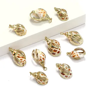 Gold plated natural sea shell charms pendants with loops for DIY jewelry making accessories.