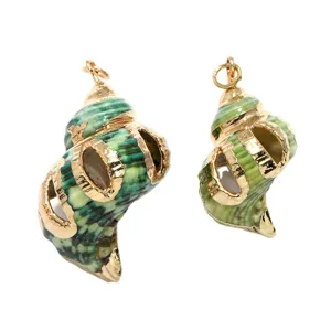 Pendentif coquillage conque vert bordé d'or accessoires de bijoux DIY breloques coquillage