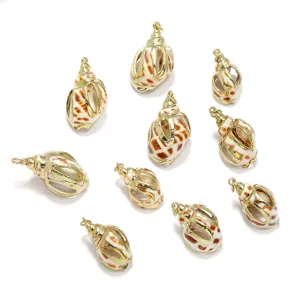 Gold Gilded Edge Natural Conch Shell Slice Pendant Electroplated DIY Jewelry Making Accessory Minimalist Craft Charm