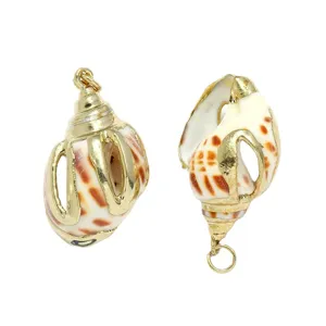 Gold plated seashell pendant charm for DIY jewelry making, elegant conch design accessory.
