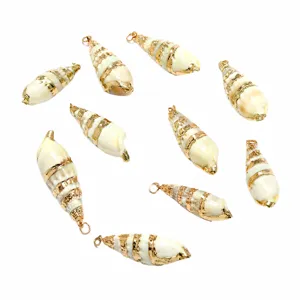 Pendentifs en coquillage naturel doré pour la fabrication de bijoux DIY, accessoires élégants.