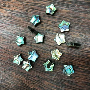 Gros plan de bijoux pendentifs en coquille d'ormeau en forme d'étoile, nacre colorée naturelle.