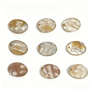 Natural Pearl Shell Oval DIY Jewelry Pendants Gold Plated Charms Handcrafted Necklace Accessor
