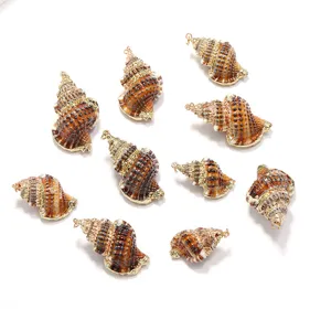 Pendentifs de coquillage à bords plaqués or et taches noires accessoires bijoux DIY