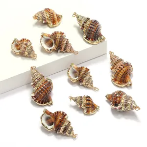 Pendentif coquillage escargot bordé d'or avec taches noires pour colliers bracelets DIY