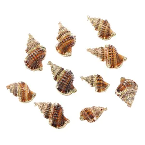 Breloques coquillage escargot tacheté noir bordé d'or, pendentifs conque pour la fabrication bijoux.