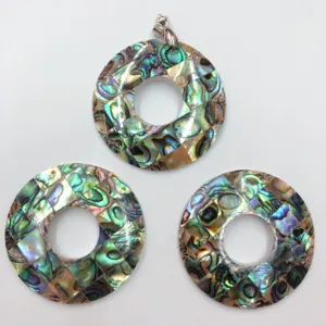 Pendentif rond en coquille d'ormeau de Nouvelle-Zélande pour accessoire DIY bijoux 4cm.