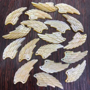 Natural mother of pearl wing charms, carved shell DIY pendant components for jewelry making.