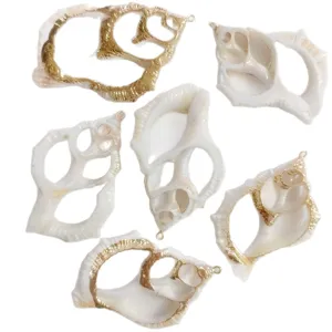Natural Conch Slice Flat Thorn Shell Charm With Gold Electroplated Edge DIY Jewelry Accessory For Bag Clothing Decoration