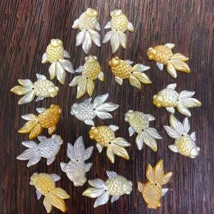 Mother of pearl goldfish carved shell charms DIY jewelry pendant accessories details view