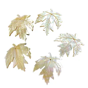 Natural seashell carved maple leaf pendants DIY jewelry accessories for handmade necklaces crafts.