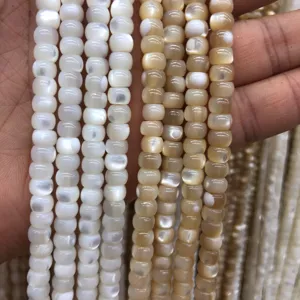 Natural mother of pearl shell bead strands for DIY handmade jewelry necklace making accessories.