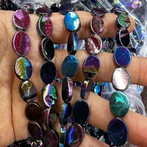 Colorful flat oval shell beads for DIY handmade jewelry necklace bracelet crafting accessories