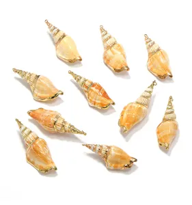 Gold plated natural conch shell sea snail pendants for DIY jewelry making necklaces bracelets.