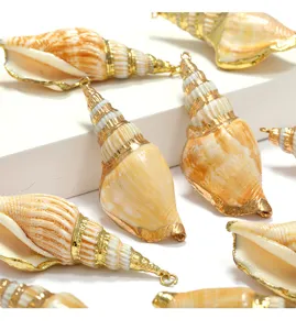 Gold electroplated natural conch shell pendant charm for handmade jewelry accessories.